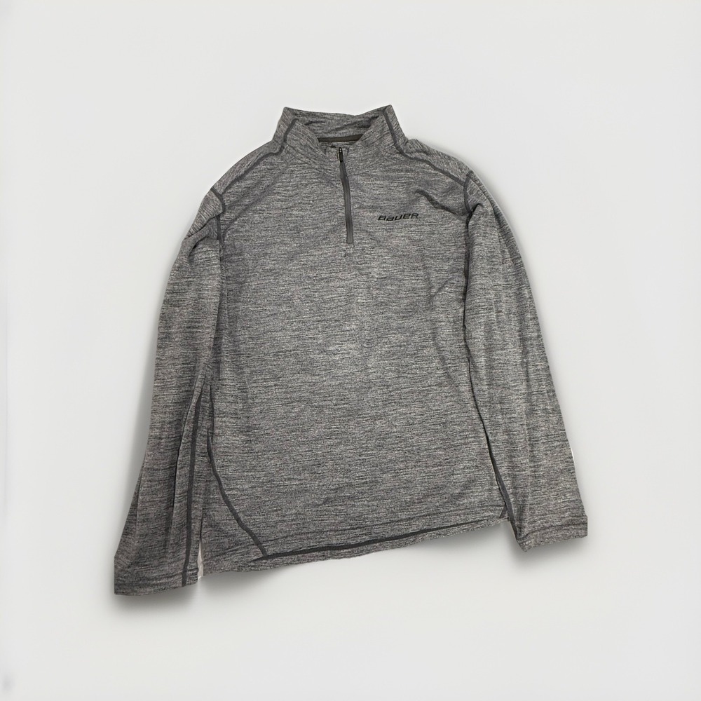 Bauer 1/2 Zip Long Sleeve Performanve Hockey Shirt Gray Heather Casual Youth XL
